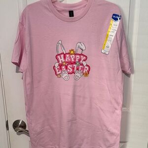 New Gildan Pink Happy Easter T-Shirt. Size large.